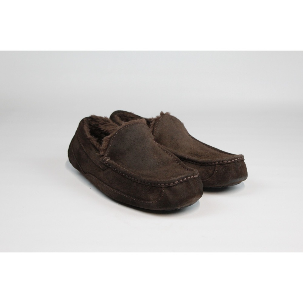 UGG Ascot Slipper Chocolate Brown Suede Shearling Mens 11 Moccasin Loungewear